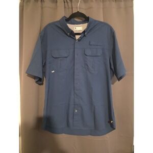 UB Tech Blue Button Down, Men's Large Short Sleeve Shirt, Fishing Hiking Outdoor